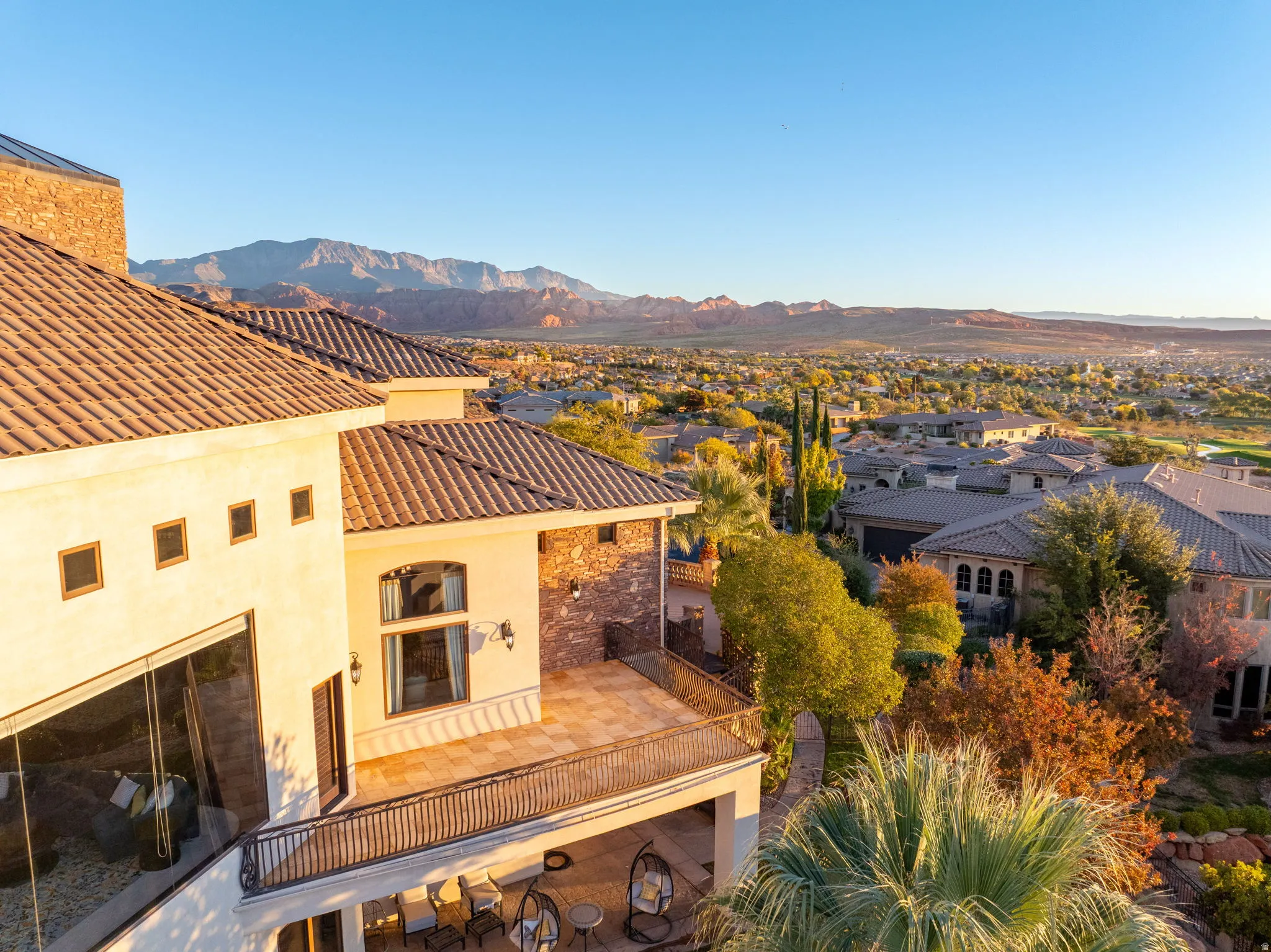 View of mountain background with nearby suburban area