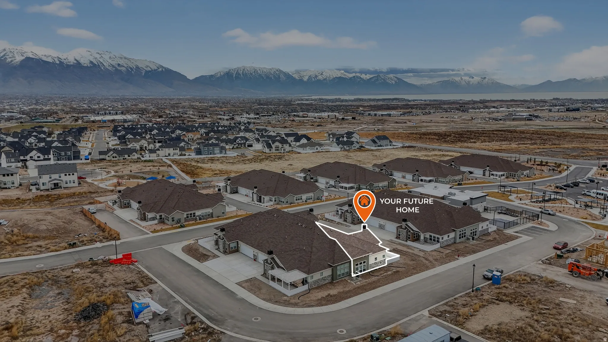 Aerial perspective of suburban area featuring mountains