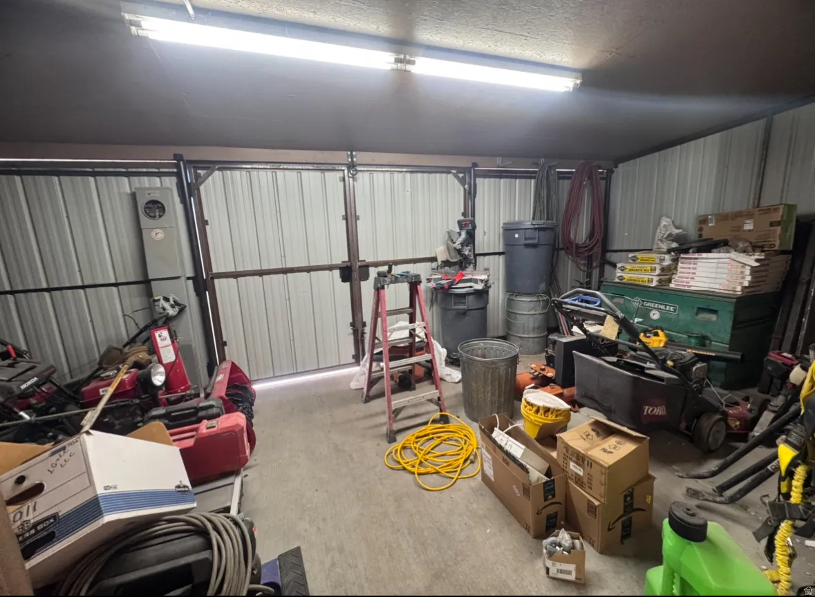 Garage with metal wall