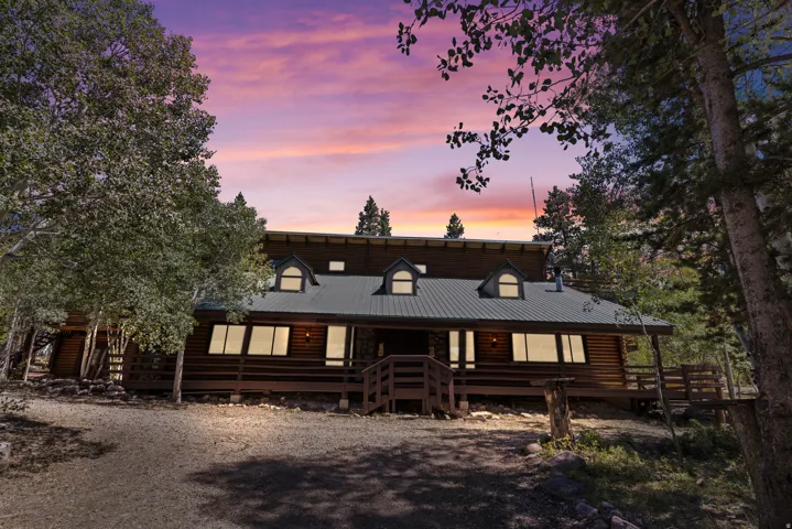 View of front of property with a metal roof and a porch