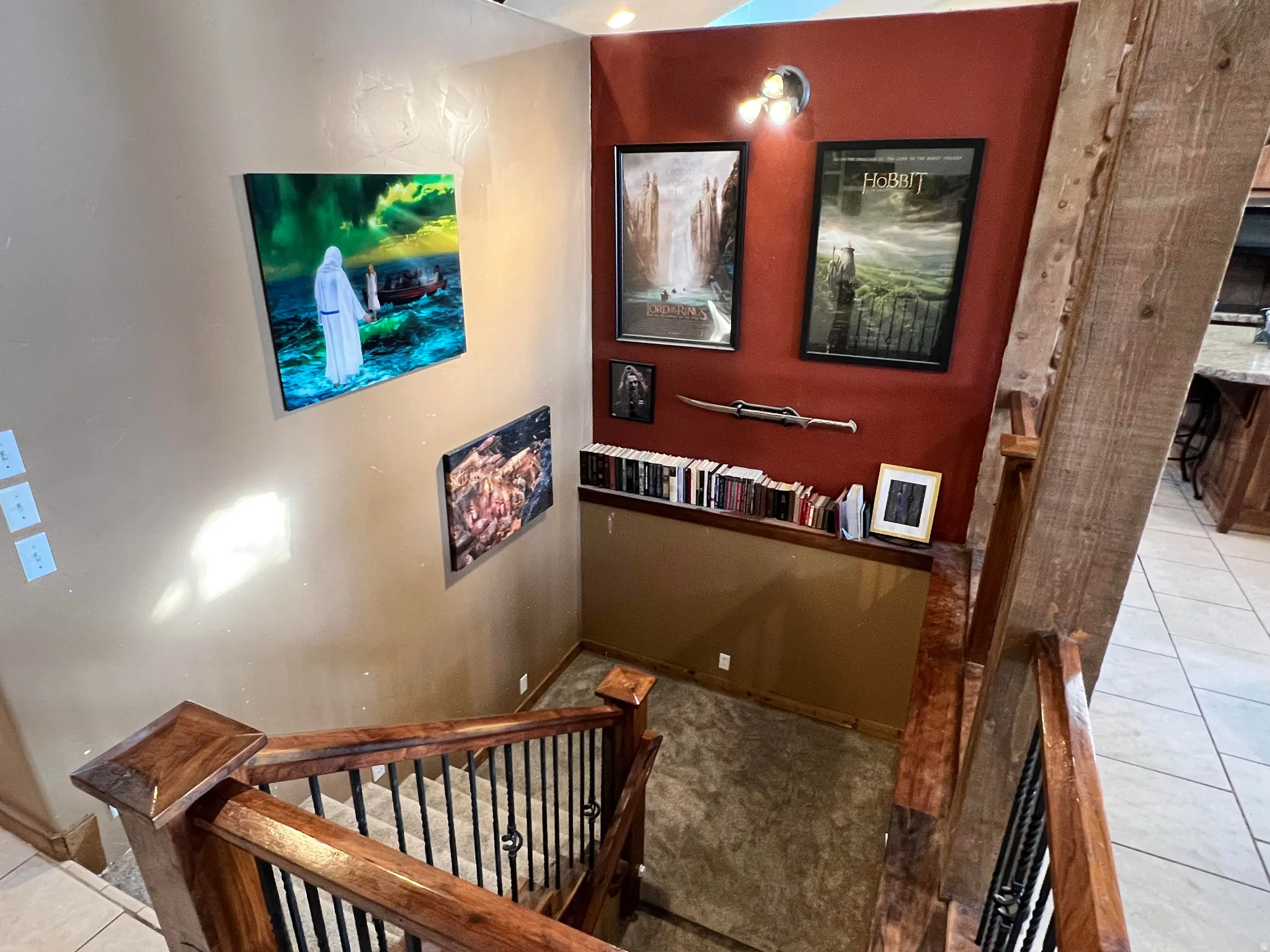 Stairs featuring tile patterned floors