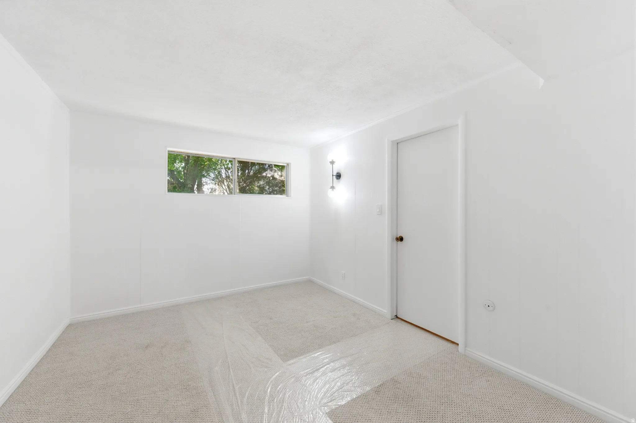 Unfurnished room featuring light colored carpet and baseboards