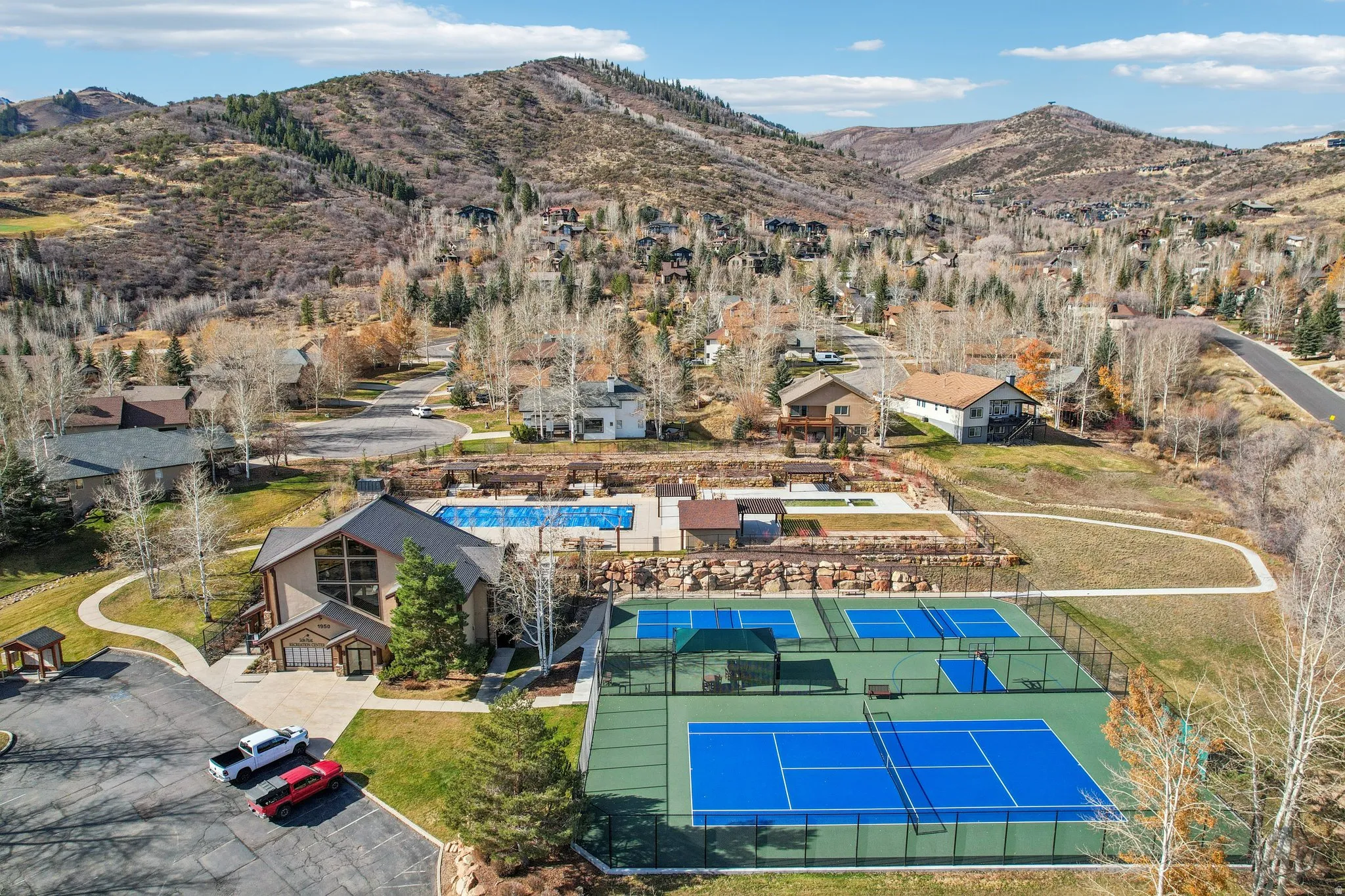 Drone / aerial view of a mountain backdrop