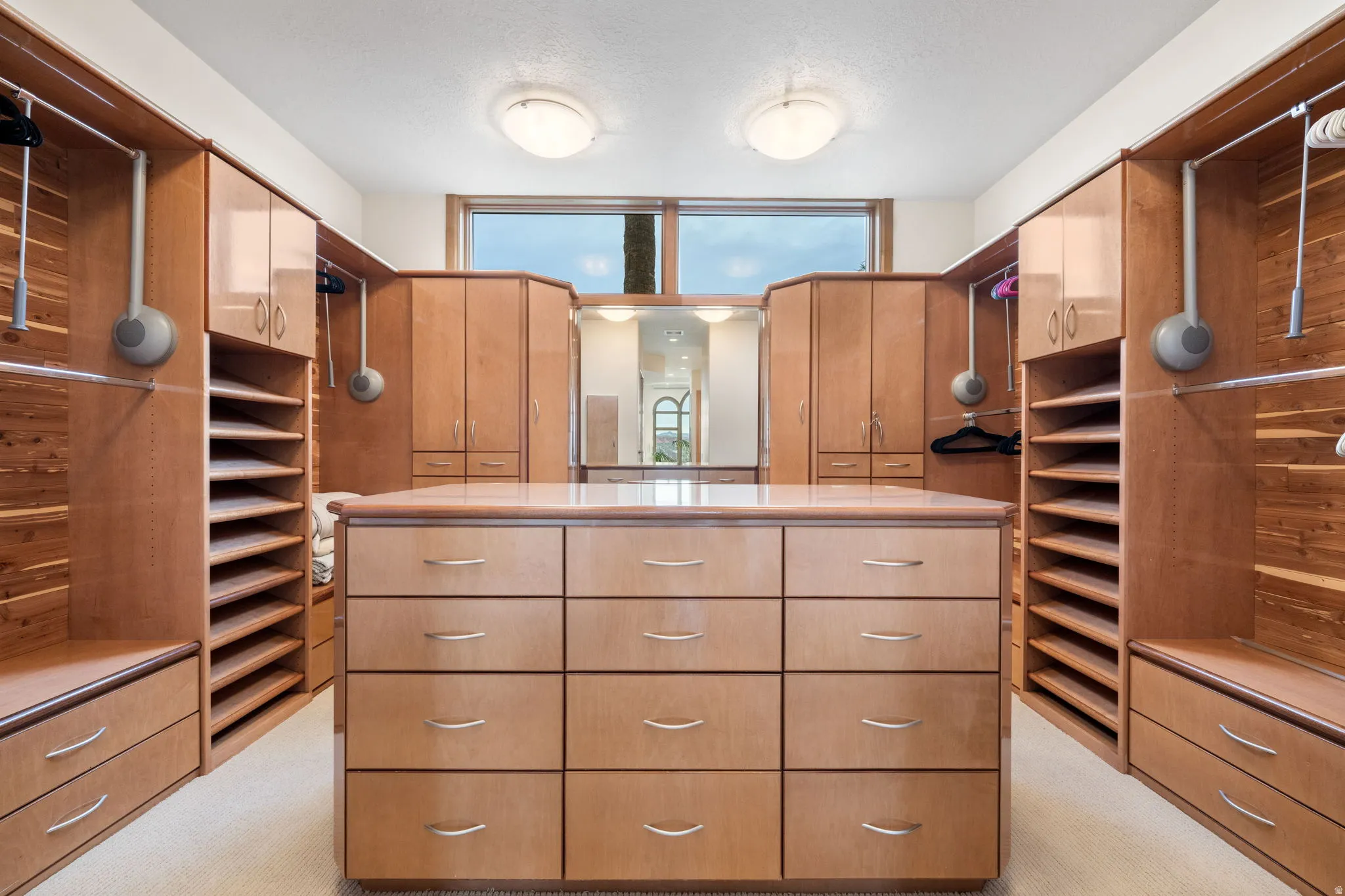 Walk in closet with light carpet