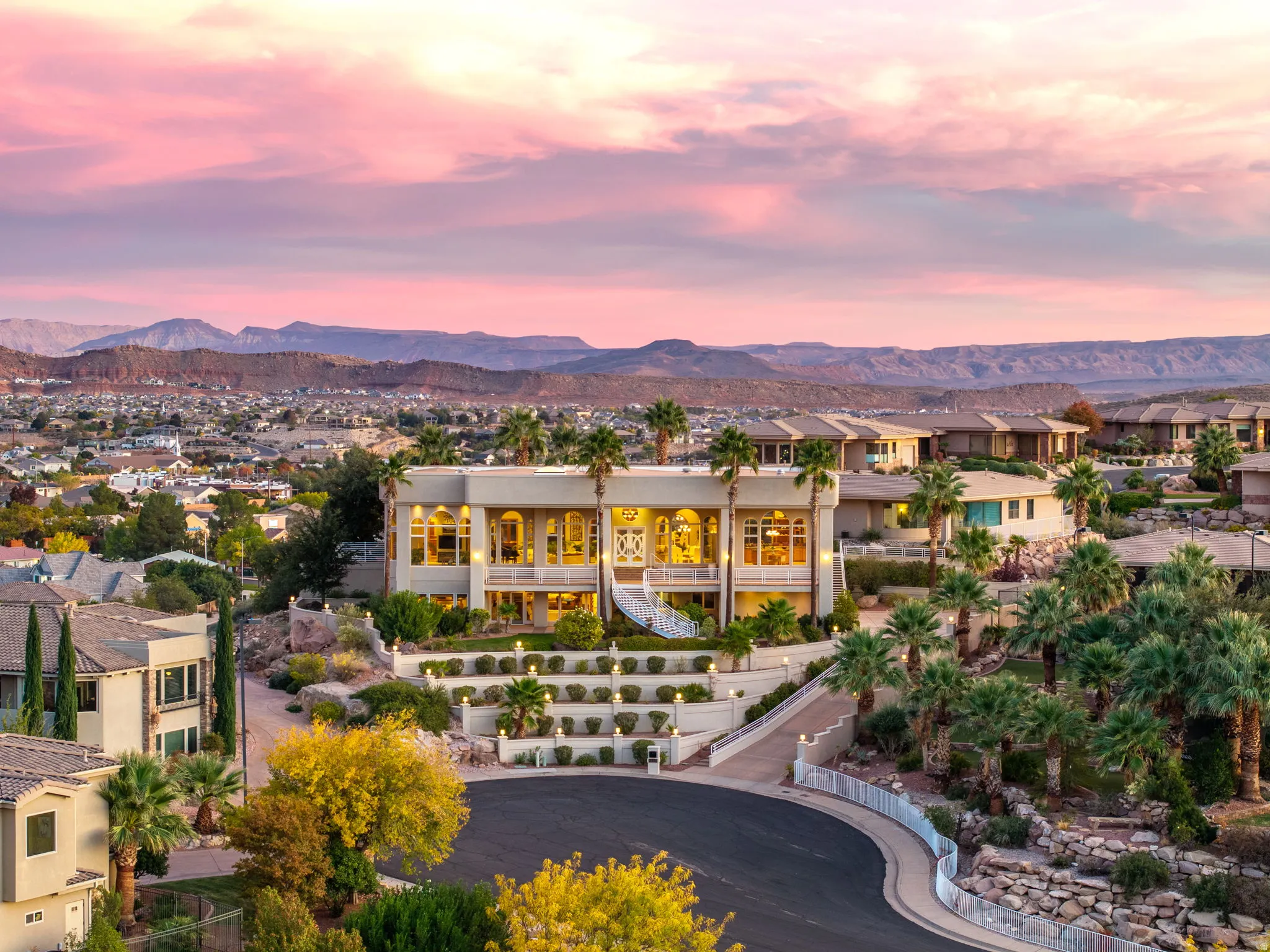 Exterior space with a mountain backdrop