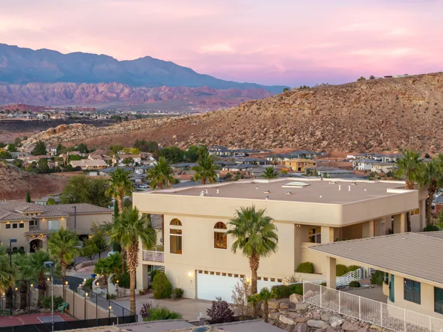 View of mountain background with nearby suburban area