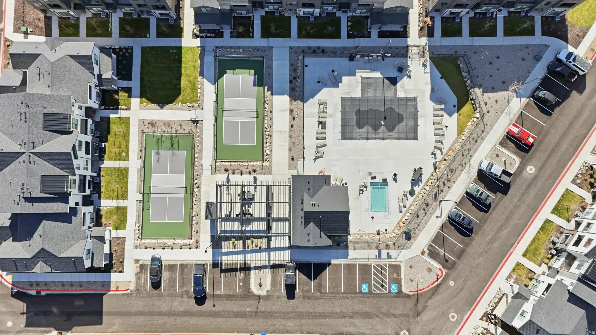 Drone / aerial view of a pool
