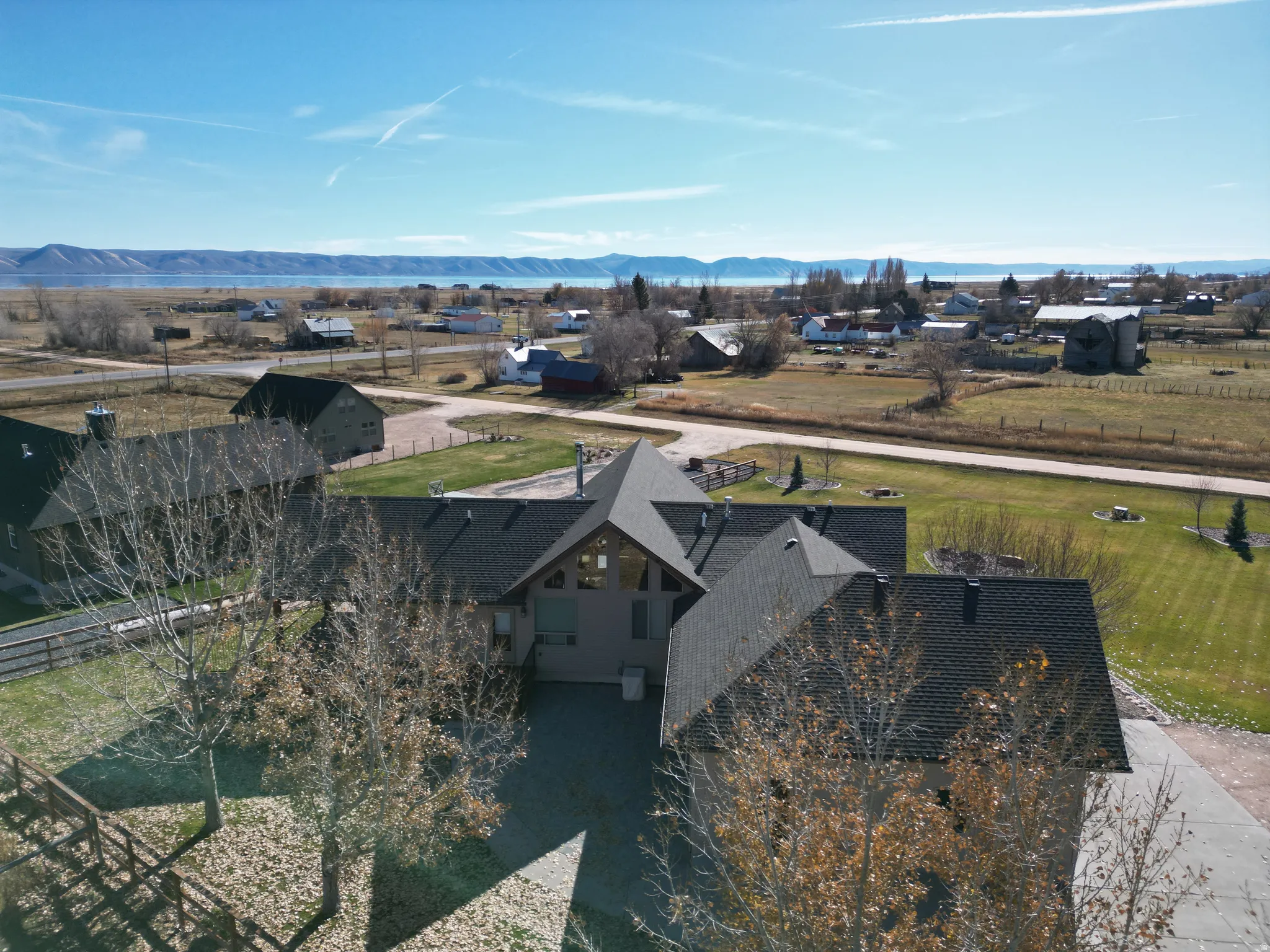 View from above of property with a mountainous background