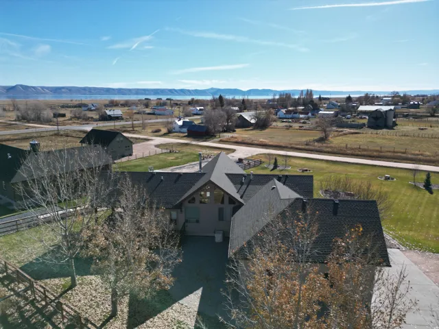 View from above of property with a mountainous background