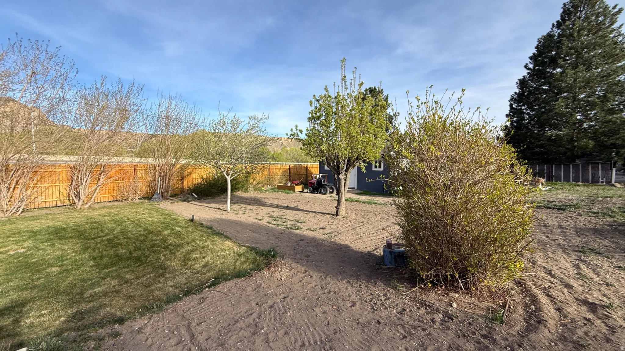View of fenced backyard