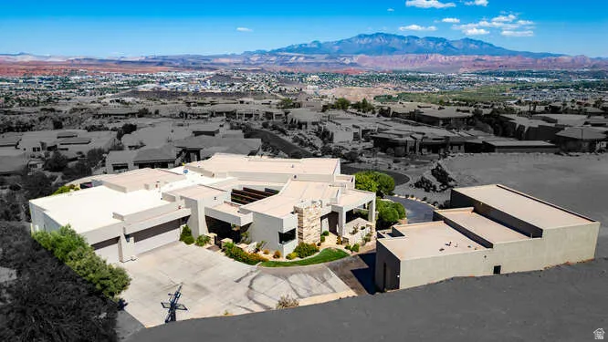 View from above of property with mountains