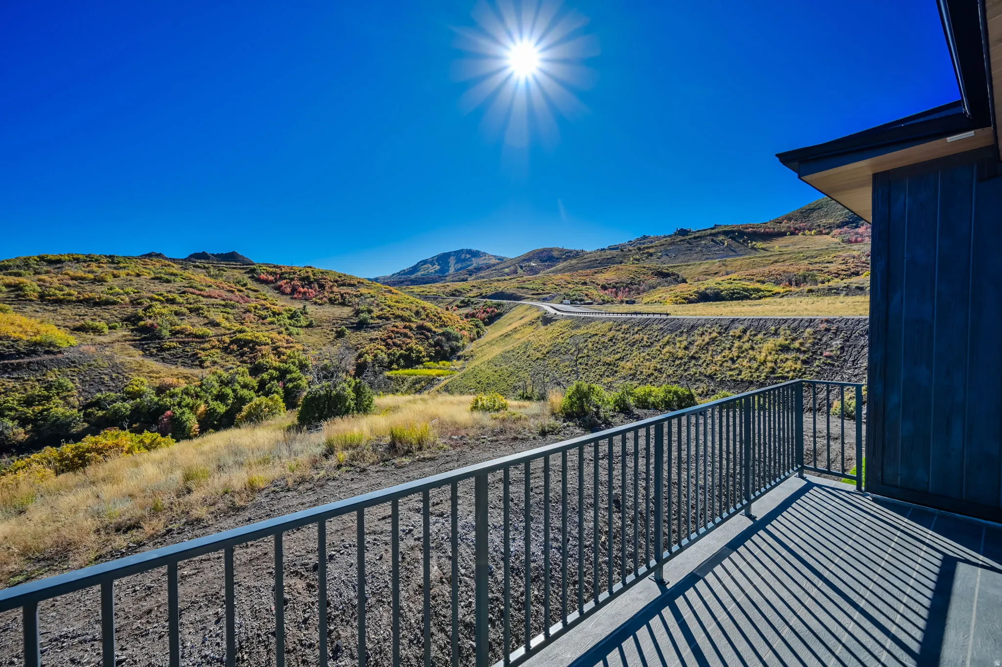Balcony with a mountain view