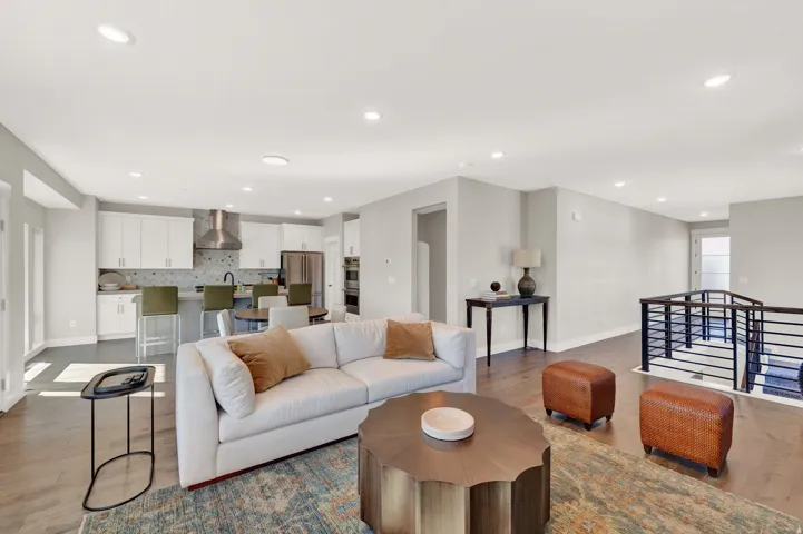 Living room featuring wood finished floors and recessed lighting