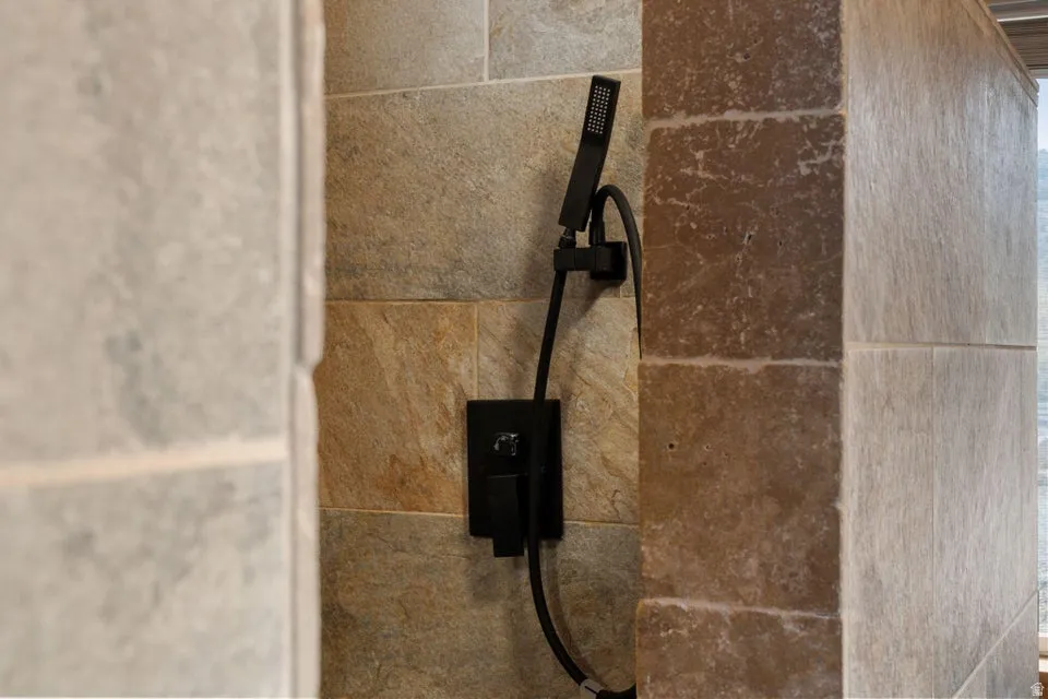 Bathroom view of tiled shower