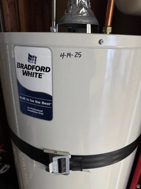 Detailed view of strapped water heater