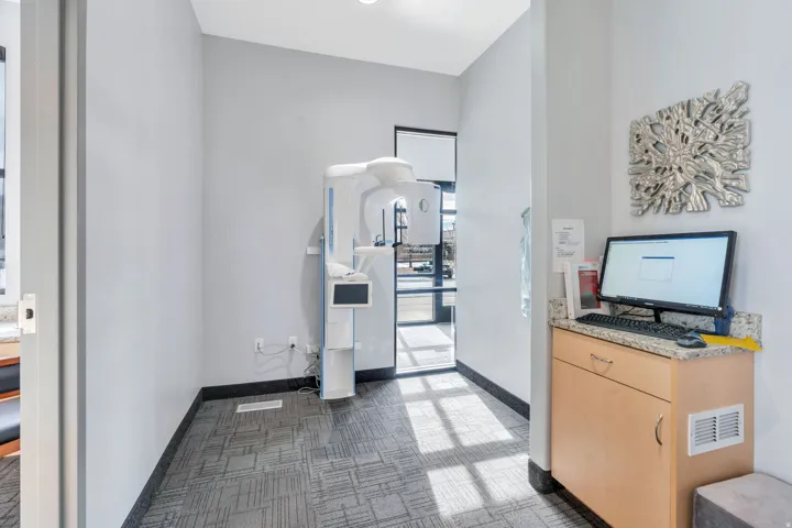 Office area featuring baseboards
