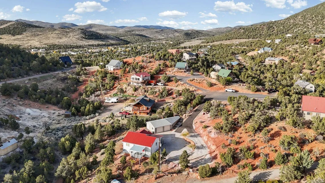 Drone / aerial view of a mountainous background