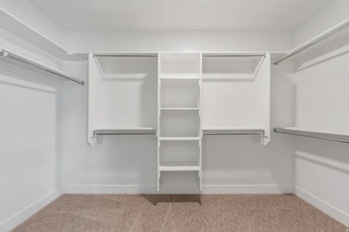 Walk in closet featuring light carpet