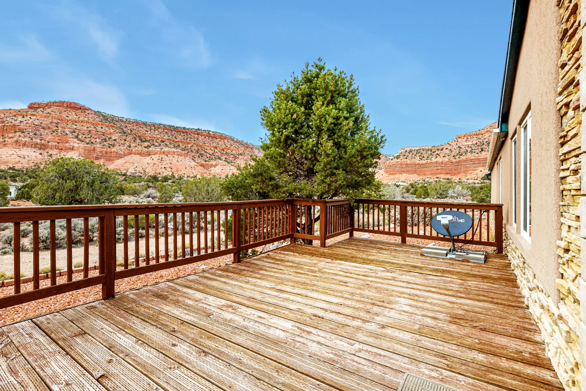 Deck featuring a mountain view