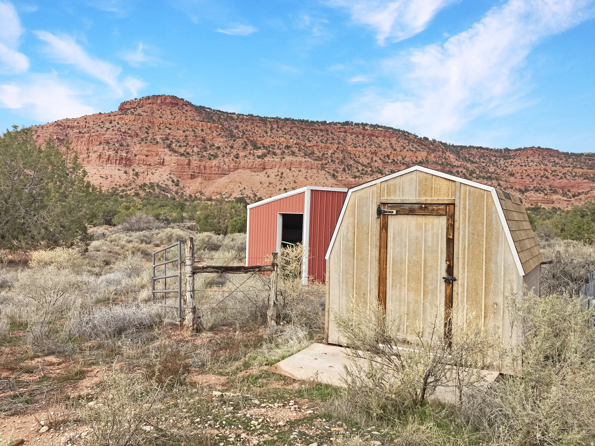 View of shed featuring a mountain view