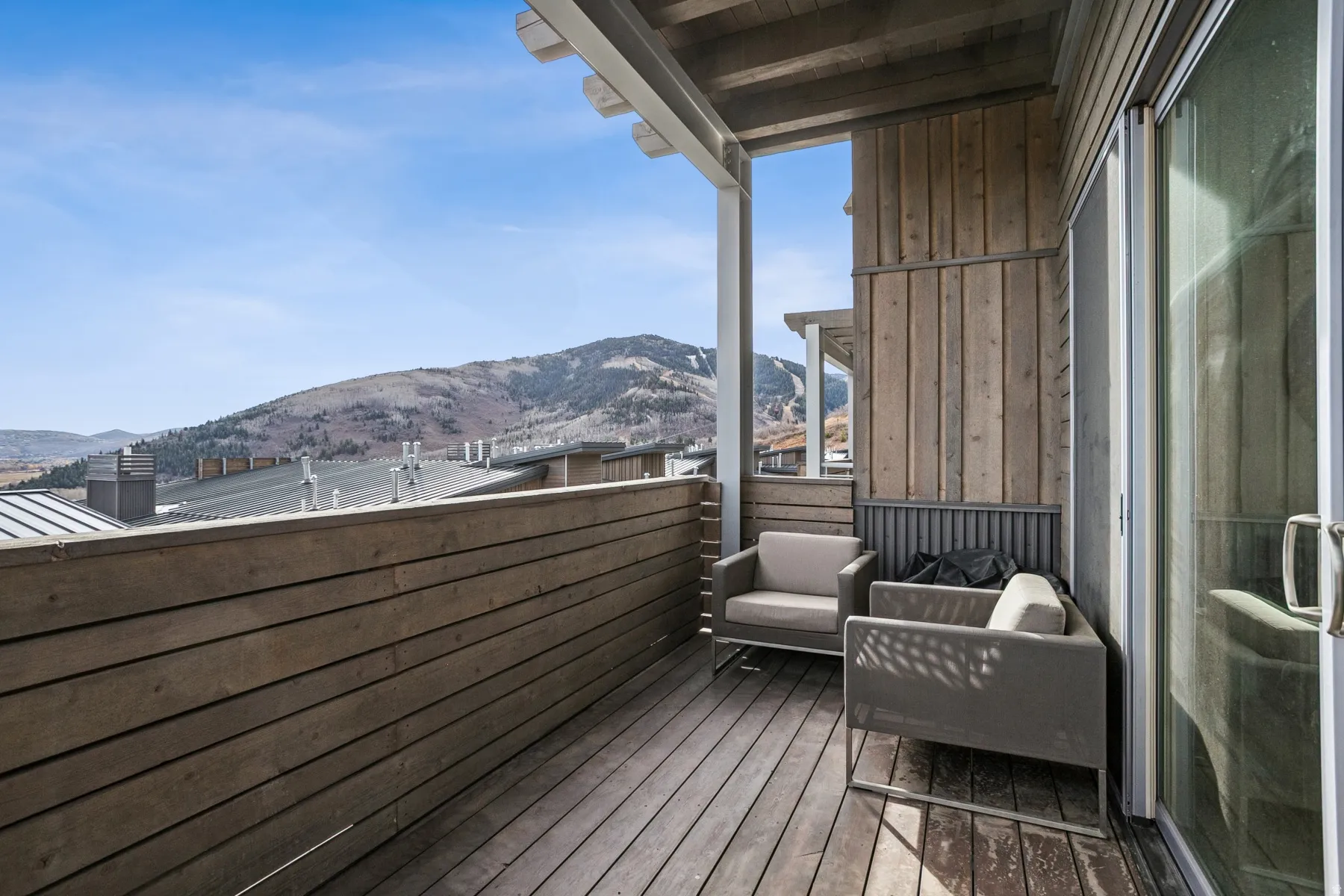 Balcony with a mountain view