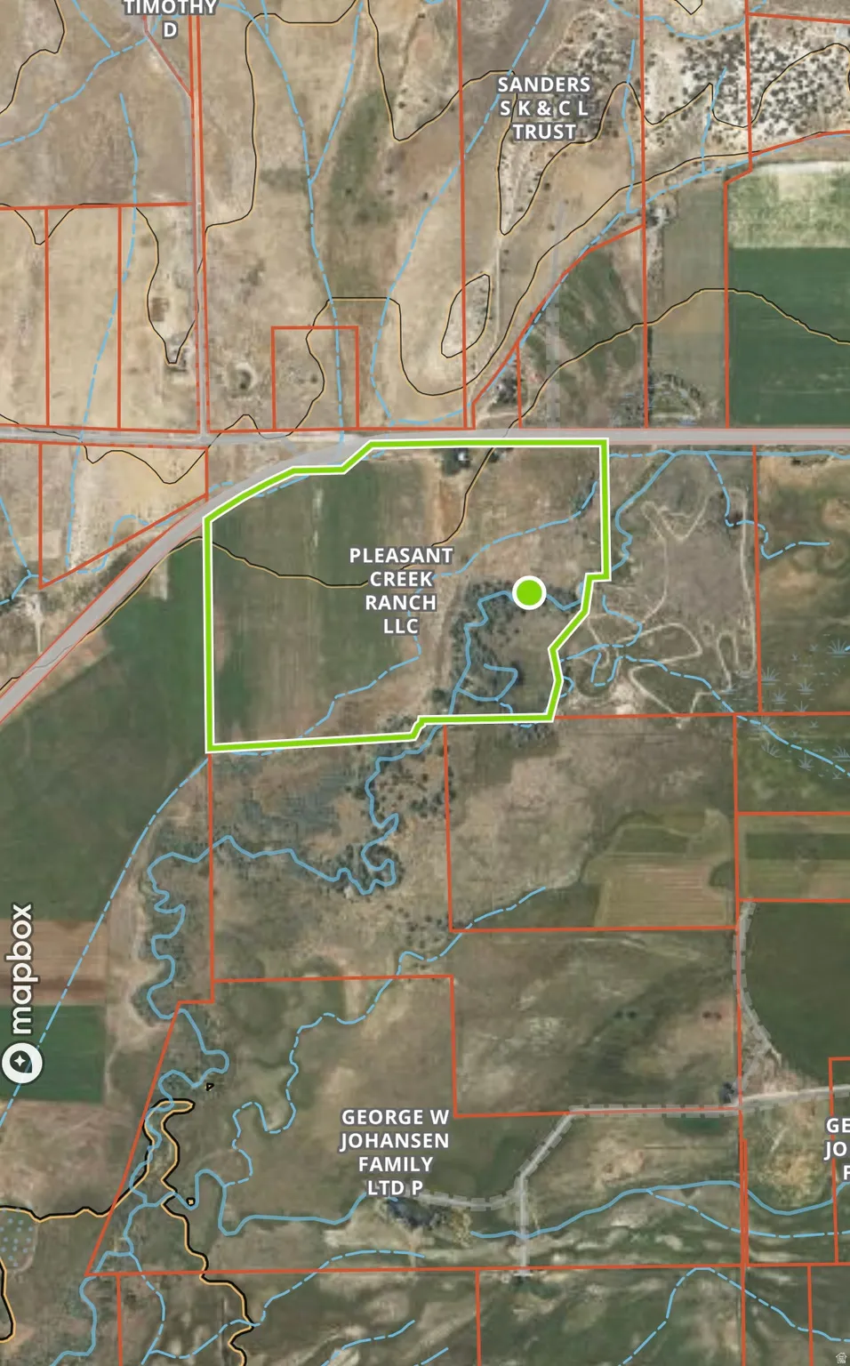 Aerial view of property's location featuring property parcel outlined