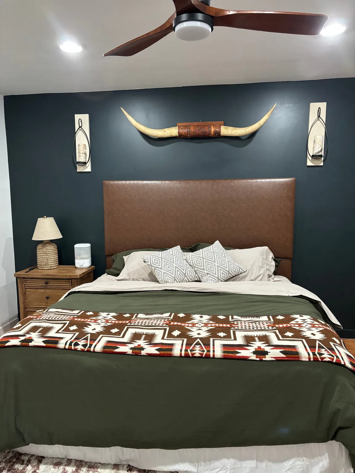 Bedroom featuring recessed lighting and a ceiling fan