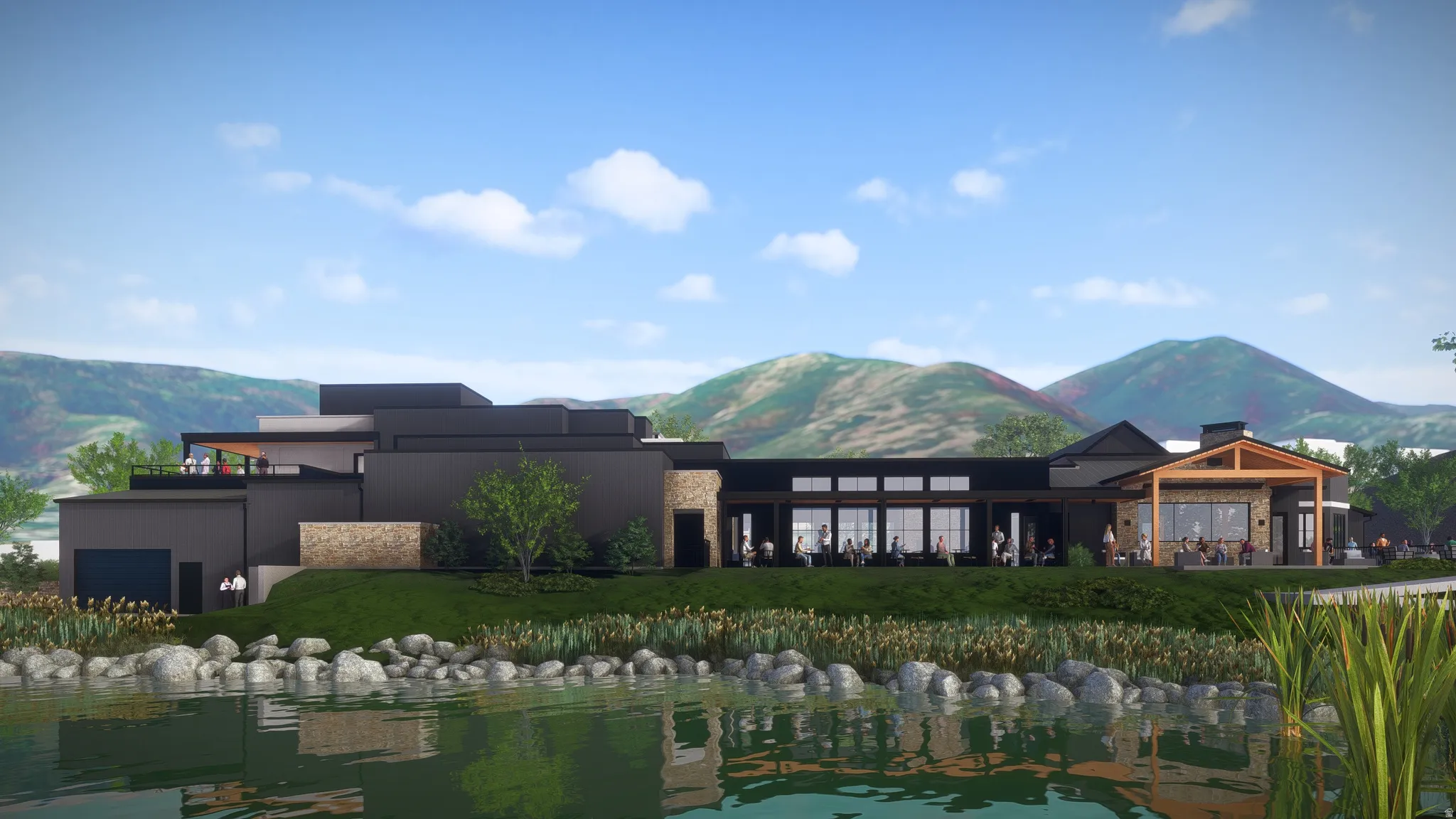 View of mountain backdrop with a large body of water