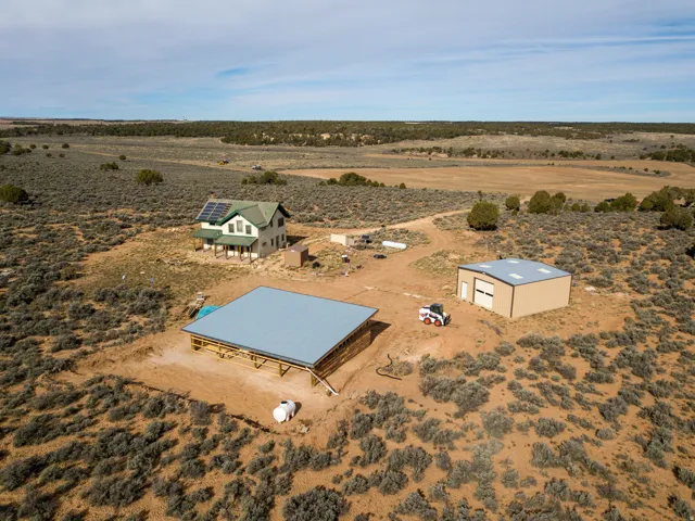 Aerial view of sparsely populated area featuring a desert landscape