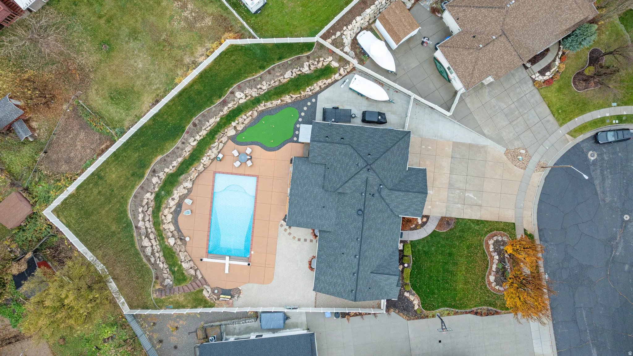 Aerial view of a pool