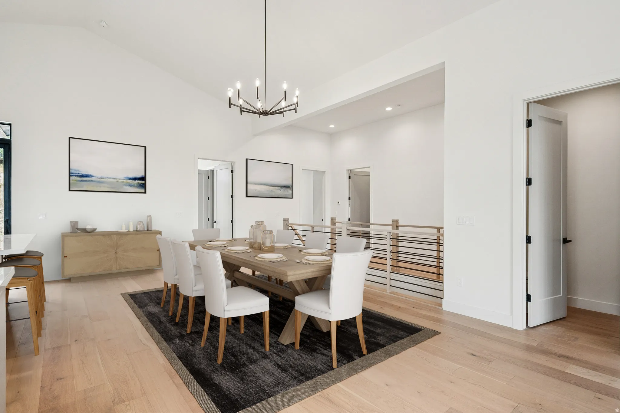 Spacious dining area near top of stairs from entry leve great rooml of home (virtual staging)