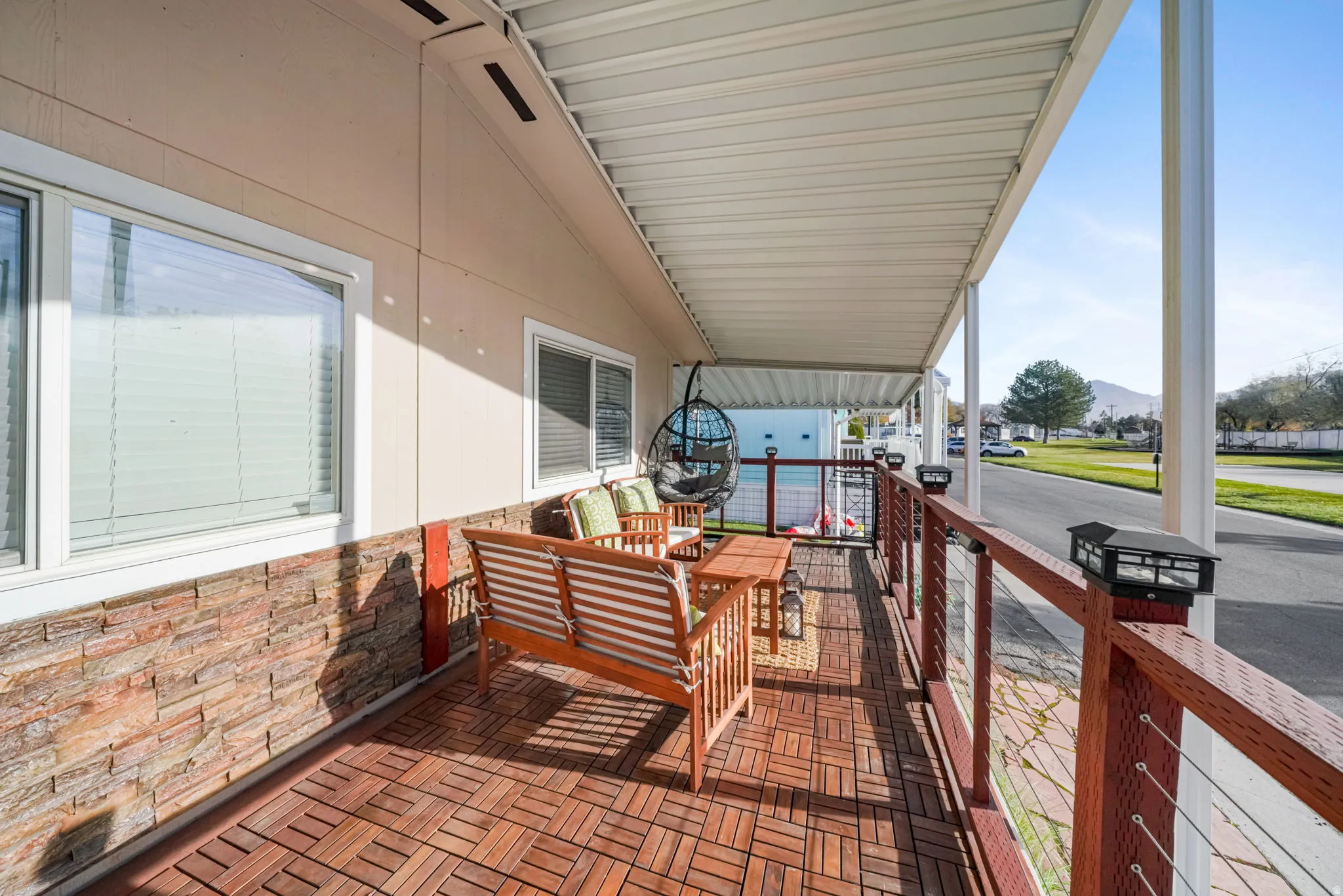 Wooden porch with a mountain view