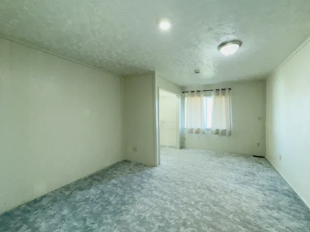 Spare room featuring a textured ceiling and carpet floors