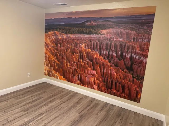 Storage room featuring wood finished floors and a mountain view