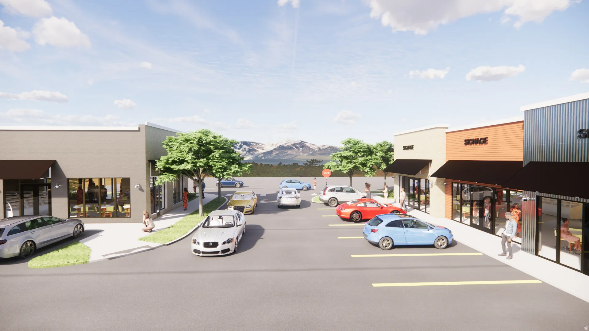 Uncovered parking lot featuring a mountain view