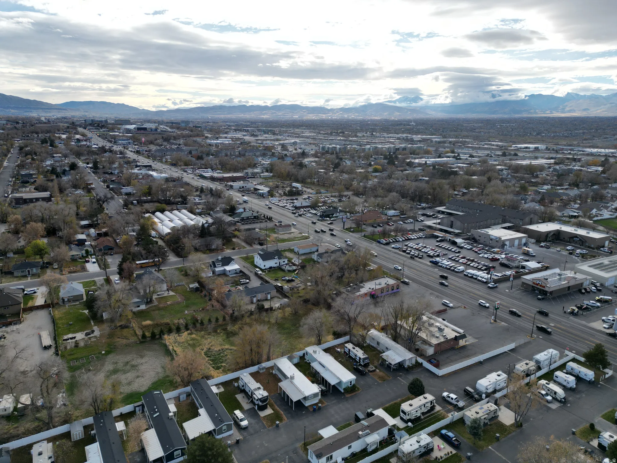 Aerial overview of property's location featuring mountains