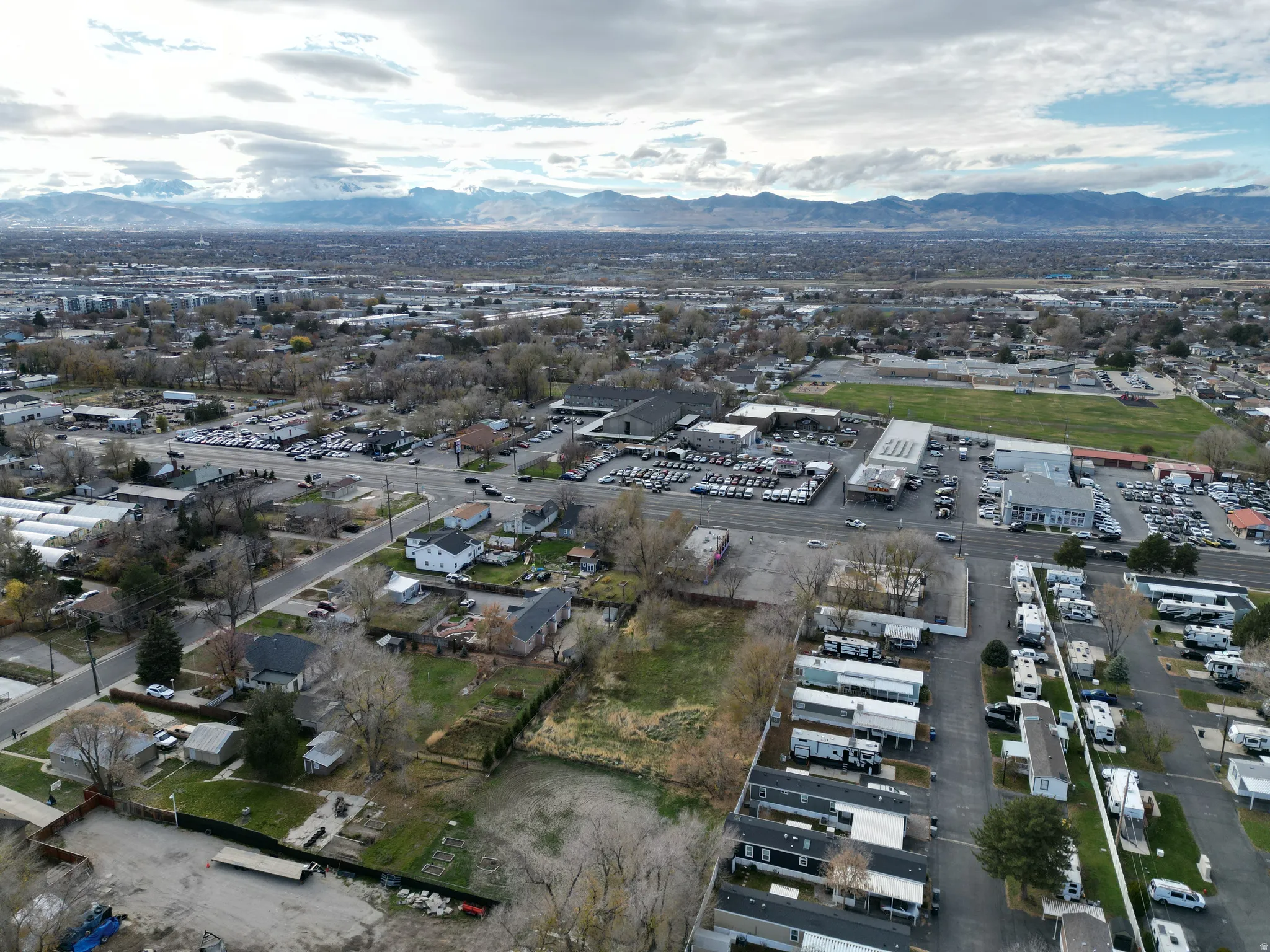 Aerial overview of property's location featuring mountains