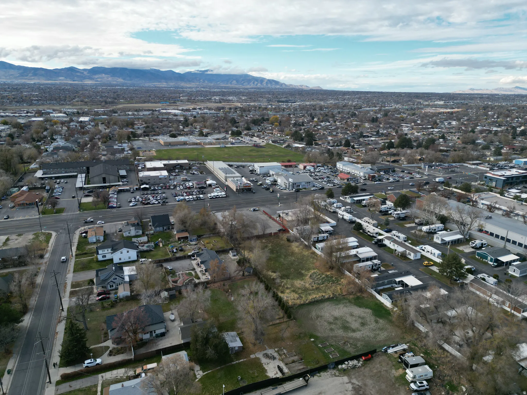 Aerial overview of property's location with mountains