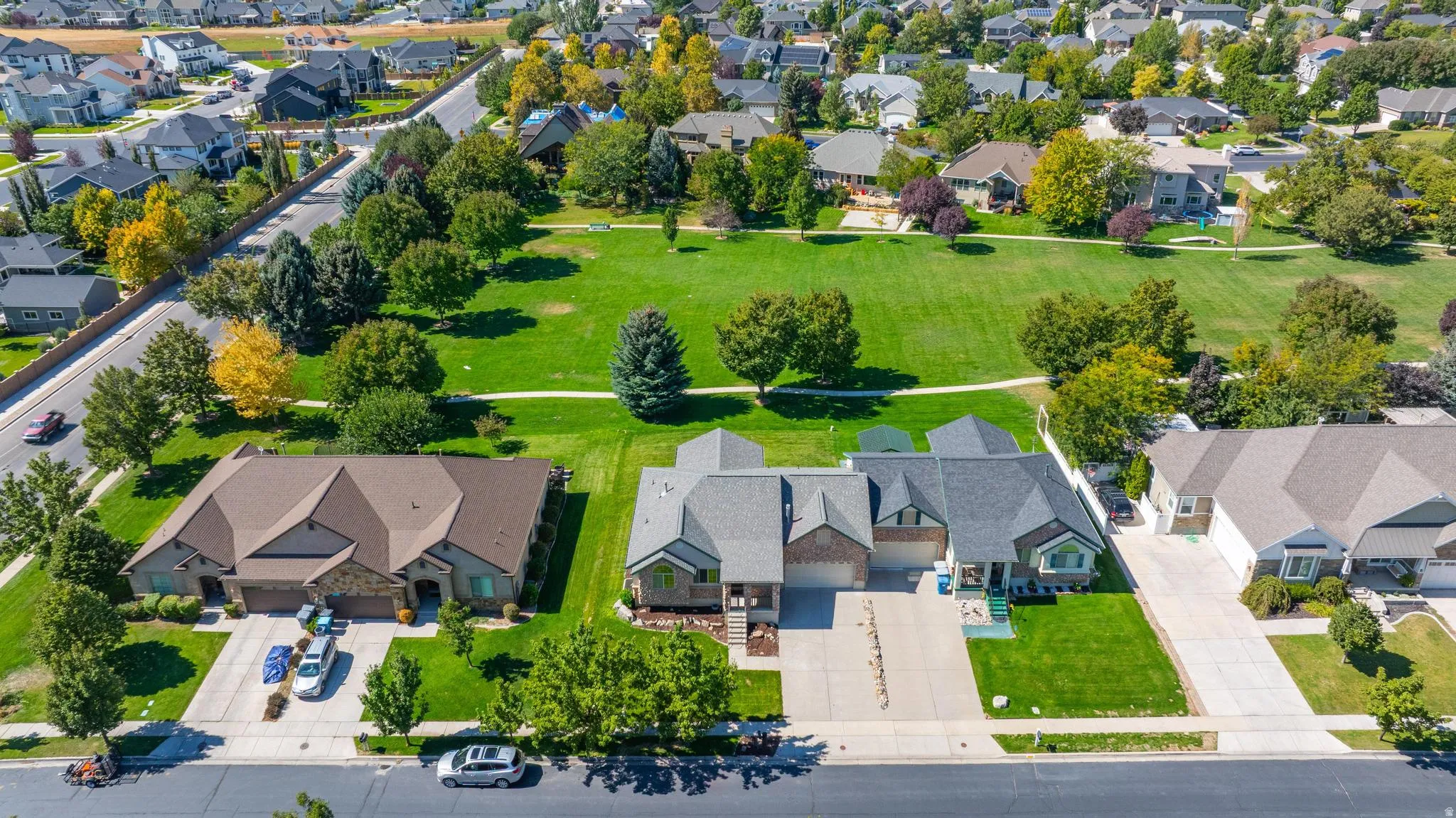 Aerial perspective of suburban area