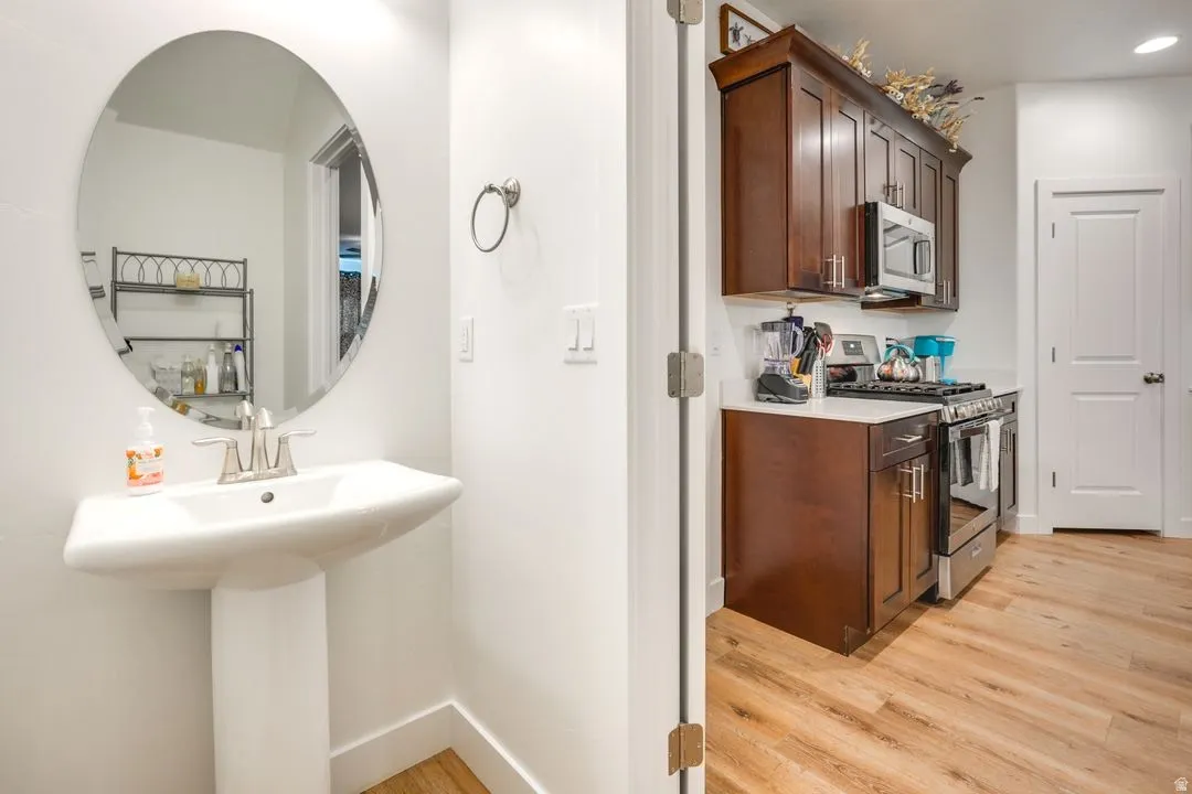 Bathroom with light wood-type flooring