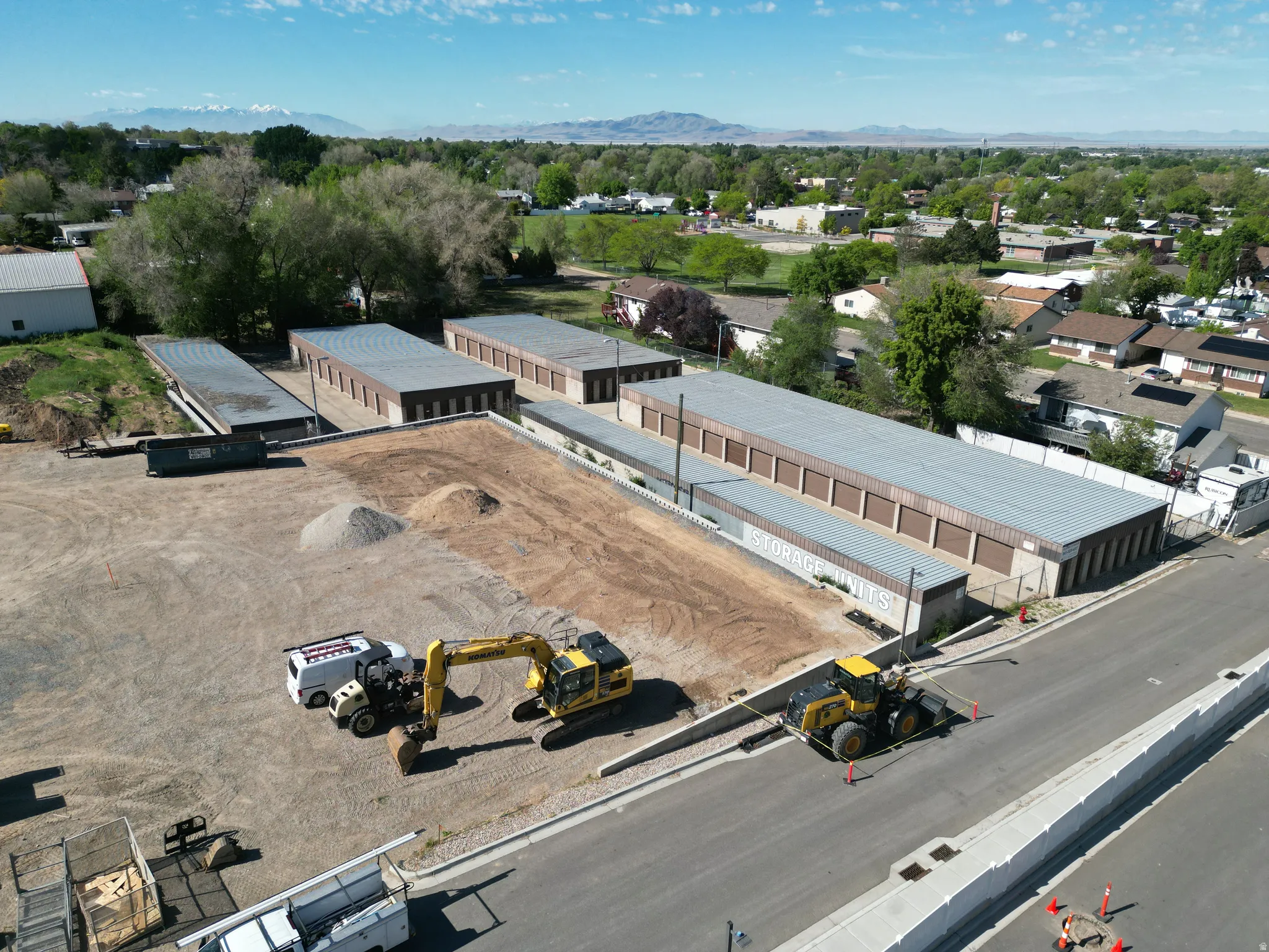 Aerial view of a mountain backdrop