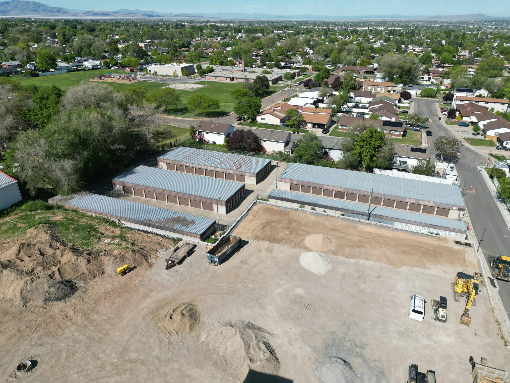 Aerial perspective of suburban area