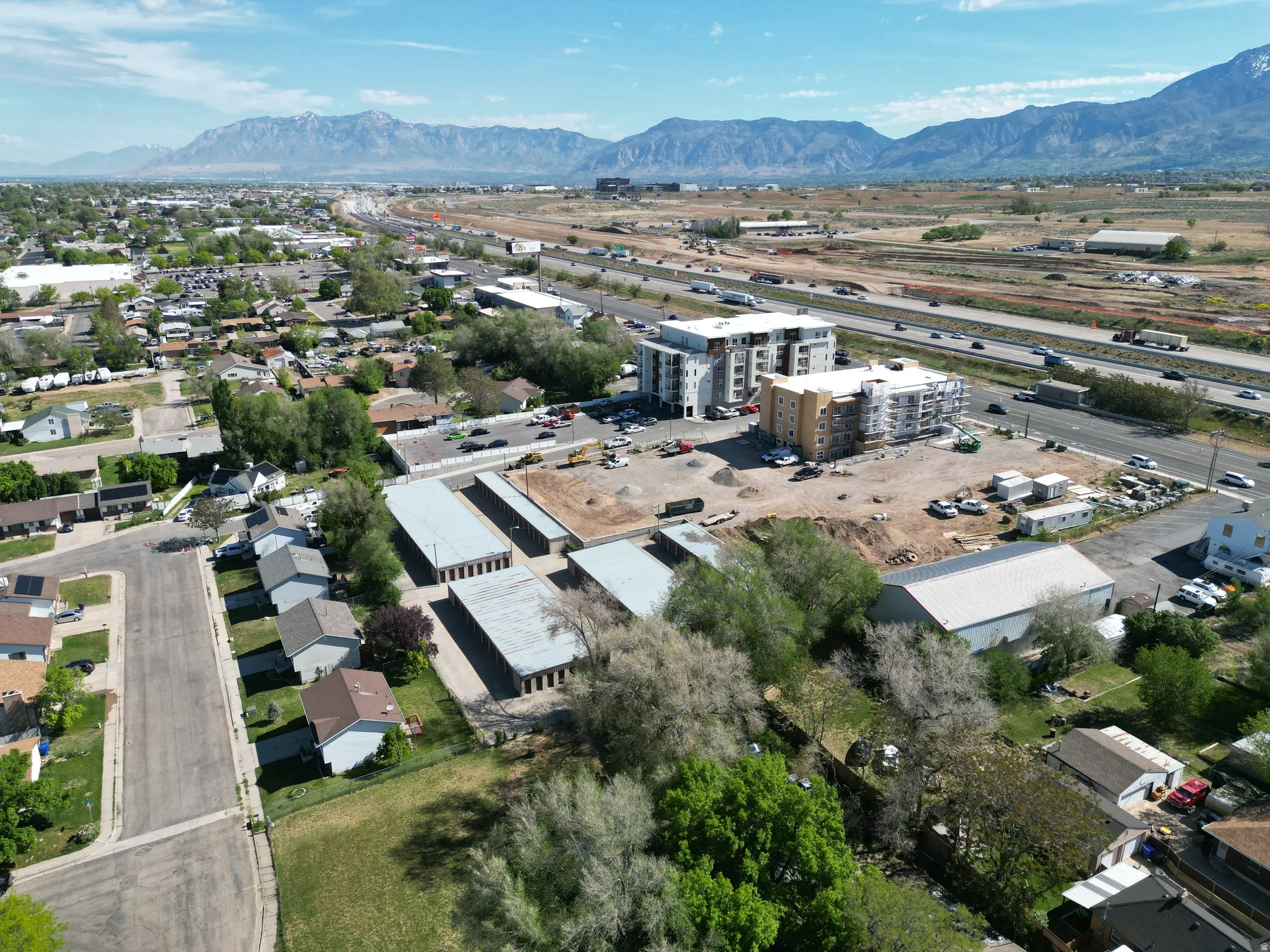 Drone / aerial view of a mountain backdrop