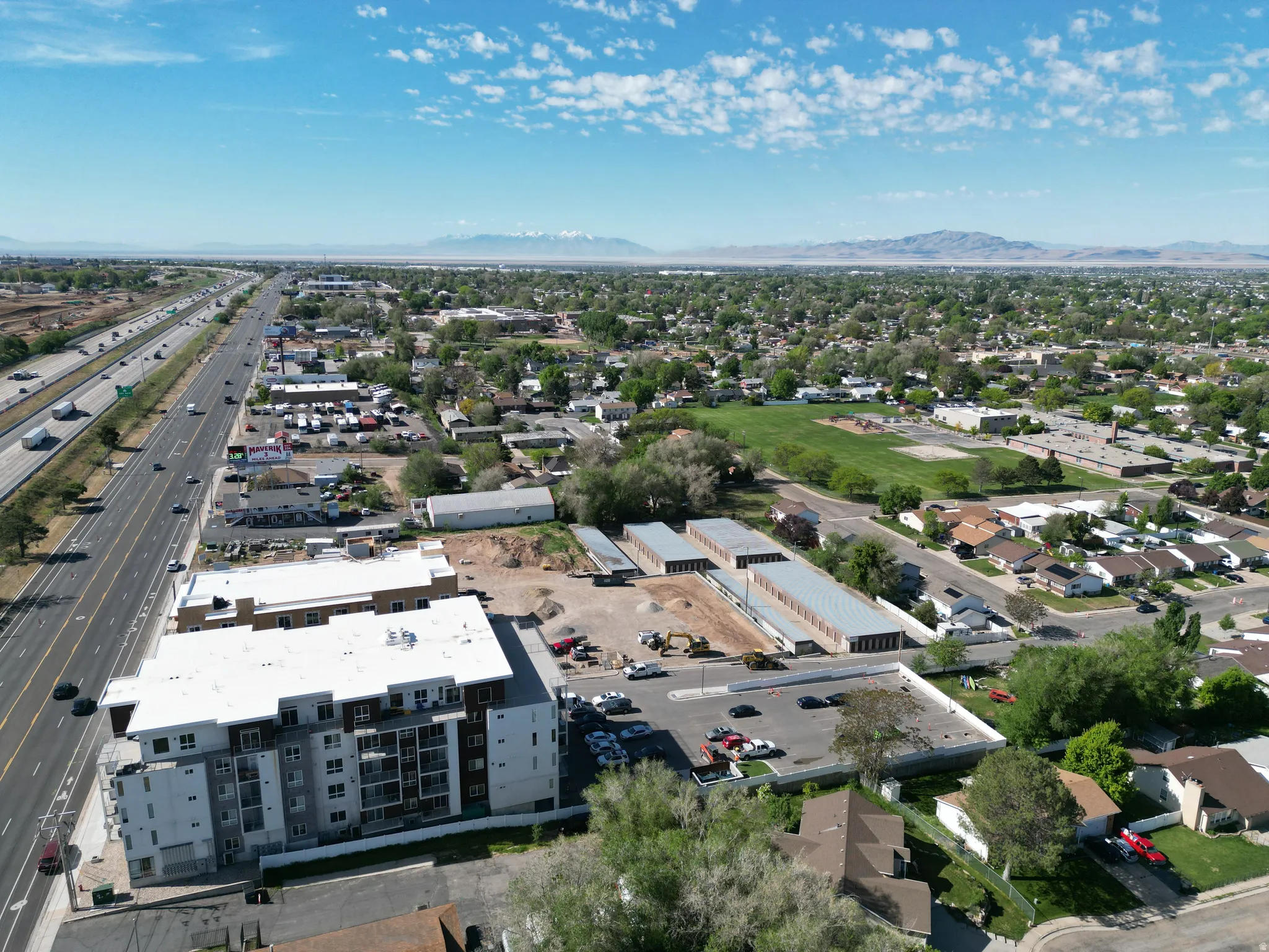 Aerial view of a mountain backdrop