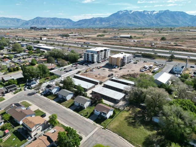 Aerial view of a mountain backdrop
