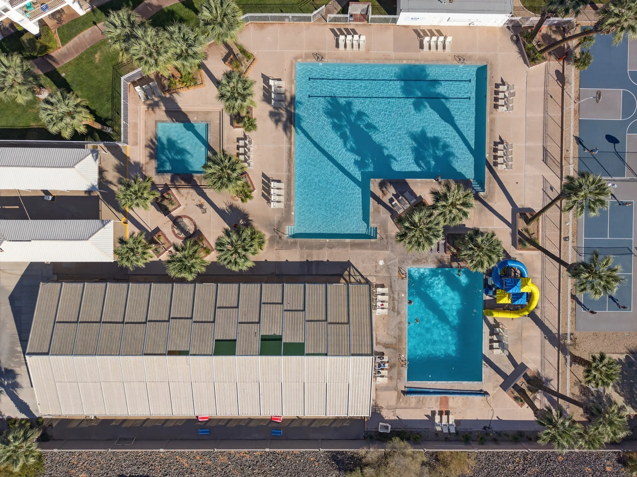 Drone / aerial view of a pool area