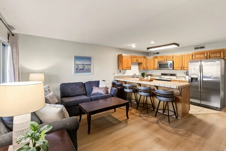 Living area featuring light wood-type flooring