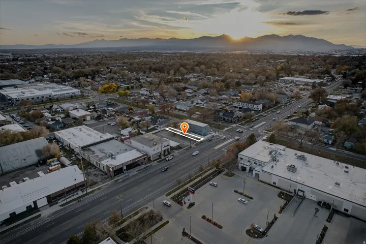 Aerial view at dusk of a mountain view