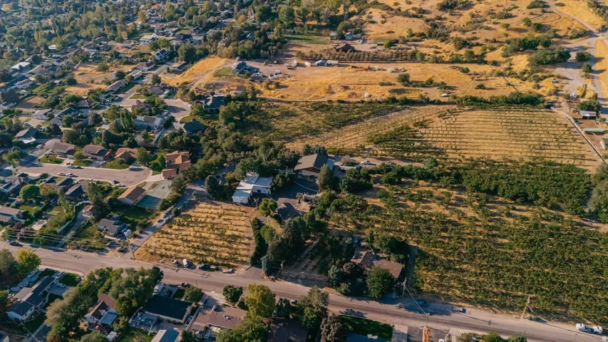 Aerial overview of property's location with large plots for crops and rural landscape