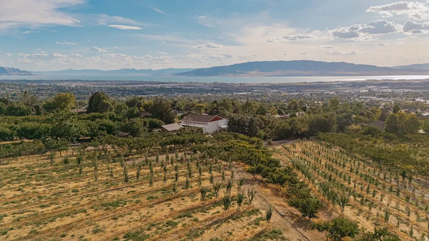 View of mountain background featuring farmland and rural landscape